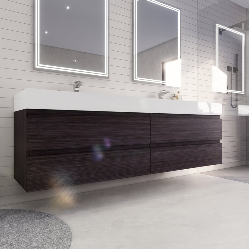 Babajide 83.3'' Bathroom Vanity with Acrylic Top, Dark Gray Oak