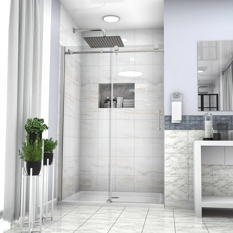 Shower Door 48" W x 76"H Single Sliding Bypass Shower Enclosure, 5/16 in. (8mm), Chrome