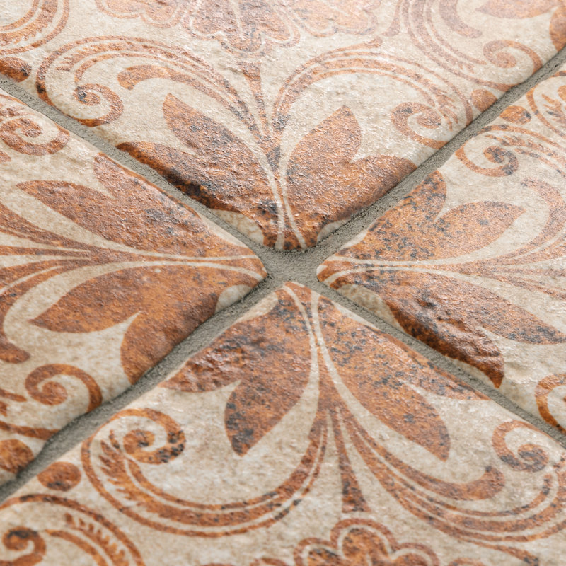 Costa 8" x 8" Ceramic Patterned Wall & Floor Tile, Matte Brown