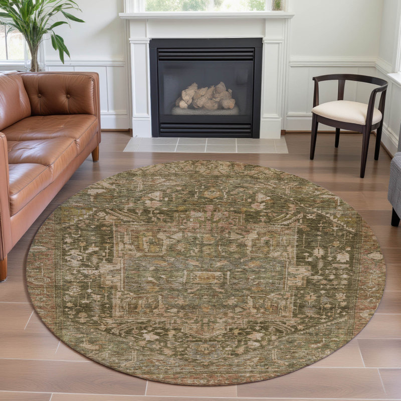 Premium Machine Washable Larock AMF1240 Medallion Rug, Round 8'