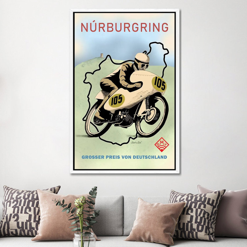 Nurburgring Motor Racing 1949 by Mark Rogan - Print on Canvas, White Framed, 152.4cm H x 101.6cm W x 3.81cm D