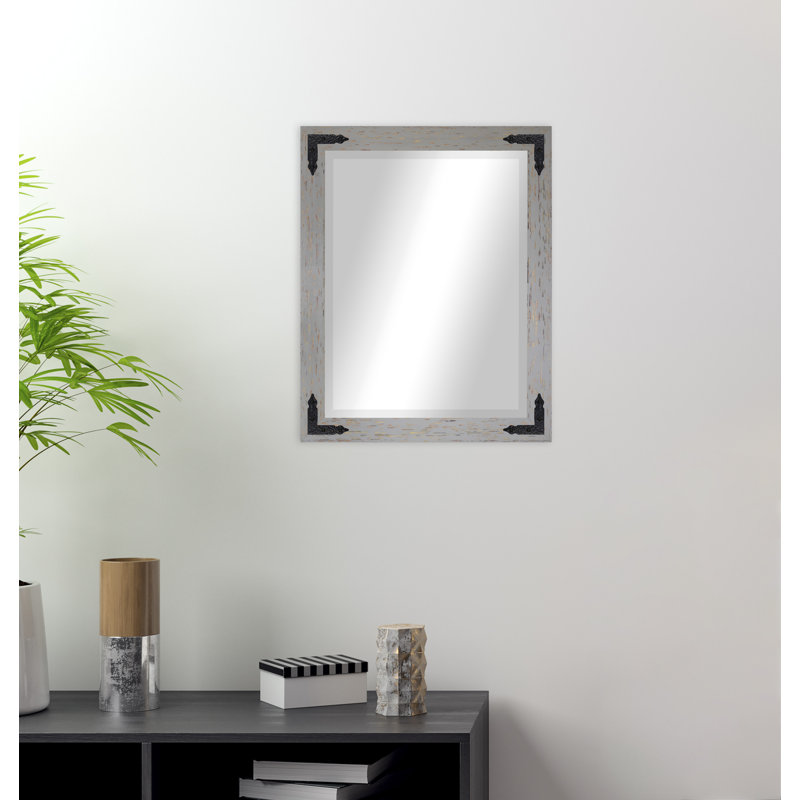 Tuohy Solid Wood Flat Wall Mirror, Gray/Red, 32" x 26" 