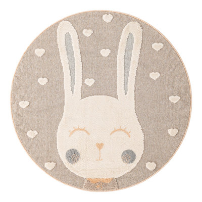 Unique Loom Heart Bunny  Whimsy Kids Rug