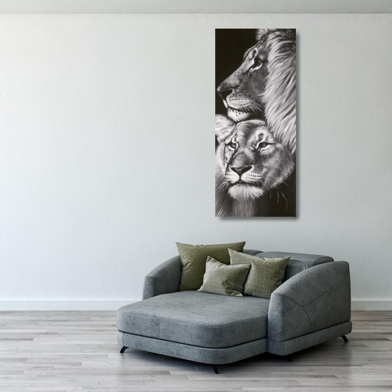 Lion et lionne, H 40 po x l 17 po