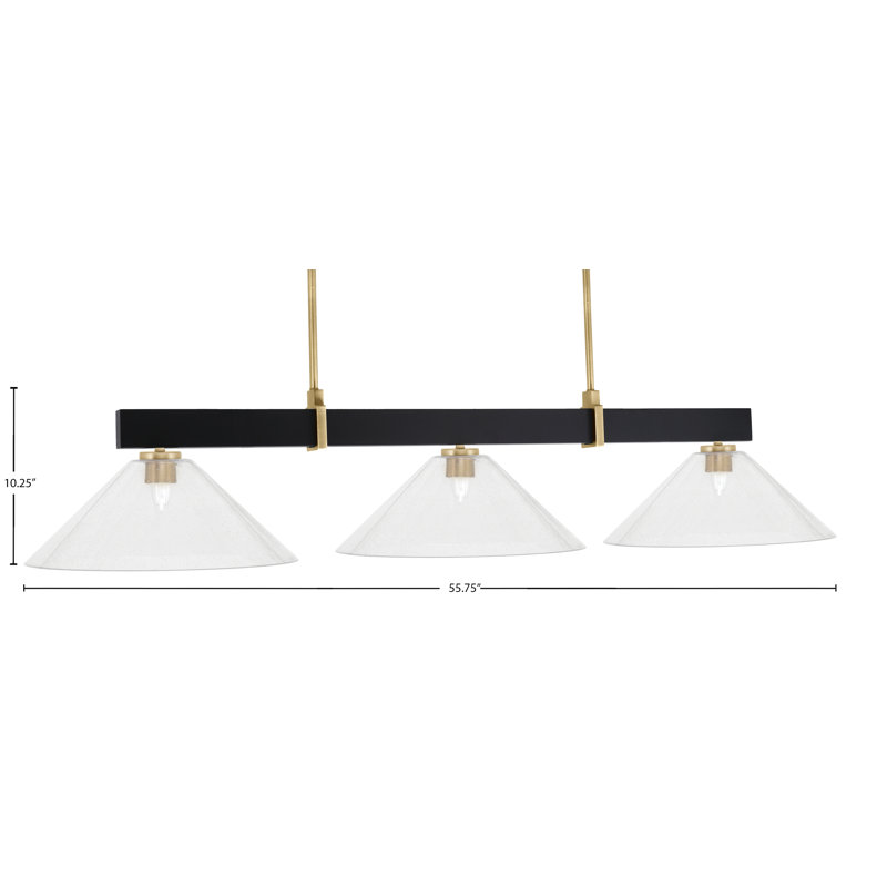 Bar 3 lumières Raheemah Wellington, Noir mat / laiton, Transparent, H 10,25 po x l 16 po x P 16 po