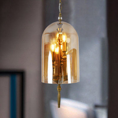 9.8 In. 3-light Vintage Gold Pendant Light With Amber Glass Shade For Kitchen Island, Bedroom & Entryway