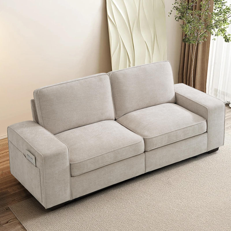 Canapé rembourré avec housses amovibles et rangement pour siège, 2, Beige