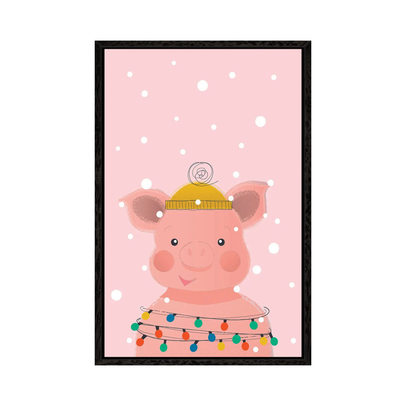 Christmas Animals Cute Pig by Show Me Mars - Gallery-Wrapped Canvas Giclée on Canvas, Black Floater Frame