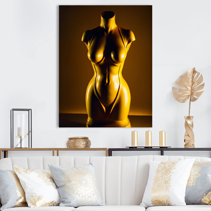 Mannequin de robe d'or élégant II - reproduction sur toile, H 20 po x l 12 po x P 1 po, Toile tendue