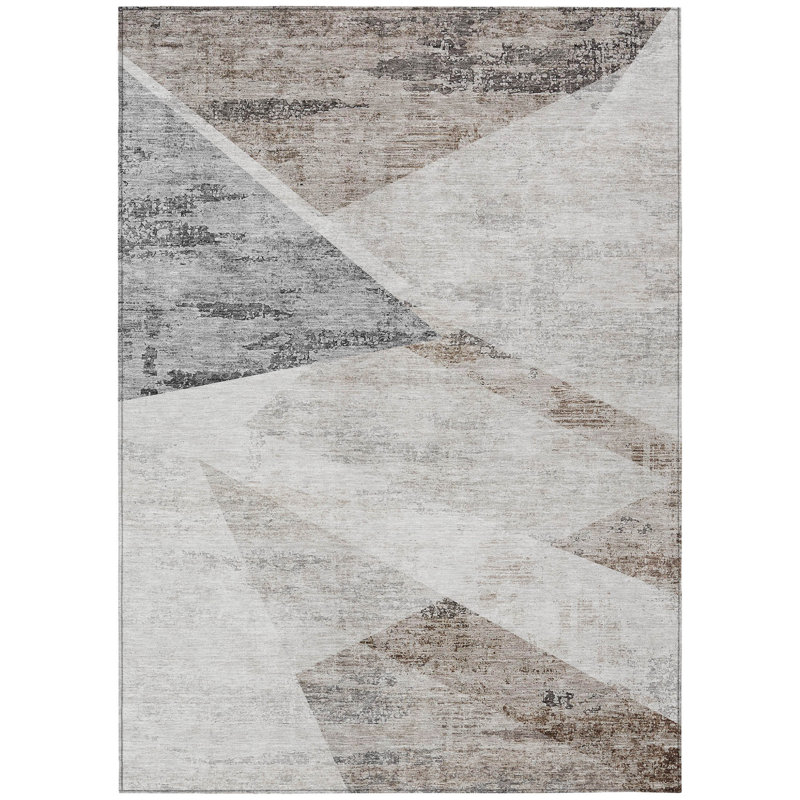 Tapis extérieur lavable abstrait argenté 5 pi x 8 pi beige