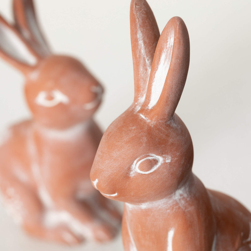 Ensemble de 2 figurines de lapin en terre cuite 7 "et 6"