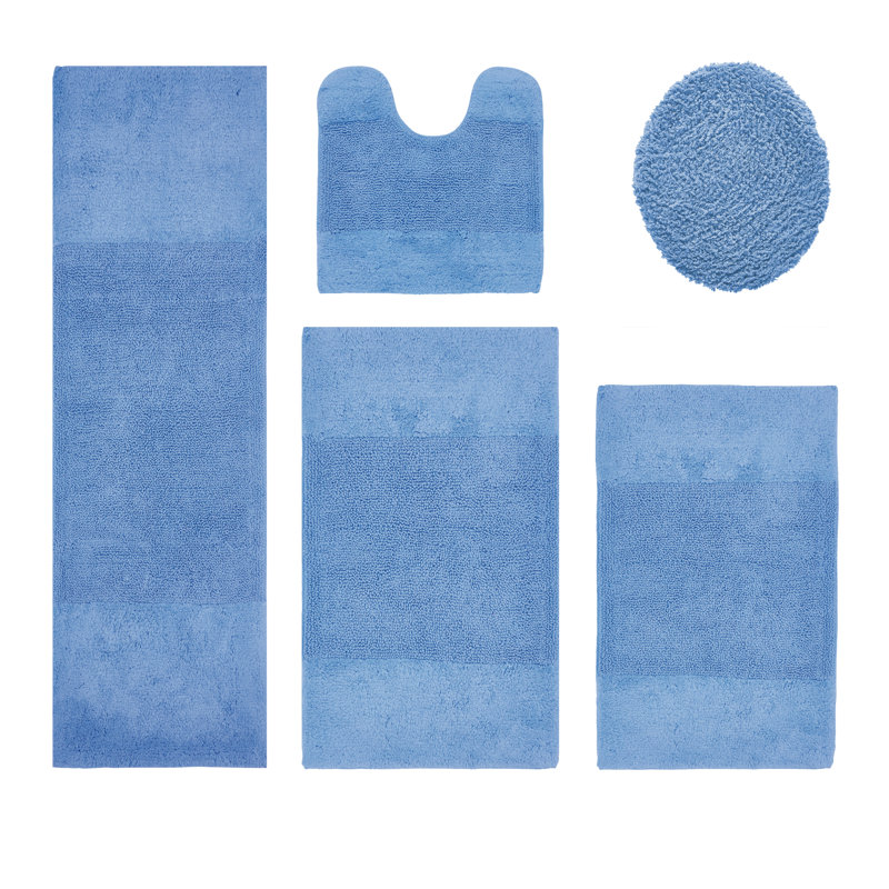 Granada Premium 100% Cotton 2155 GSM 5-Piece Bath Rug Set, OEKO-TEX® Certified, Non-Slip Spray Latex Backing, Plush Tufted, Super Absorbent, Machine Washable Bathroom Rugs for Bathroom, Shower, Tub & Vanity, Dark Blue