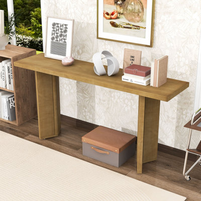 Minimalist Console Table with Pine Veneer Top and Geometric Legs for Entryway or Living Room