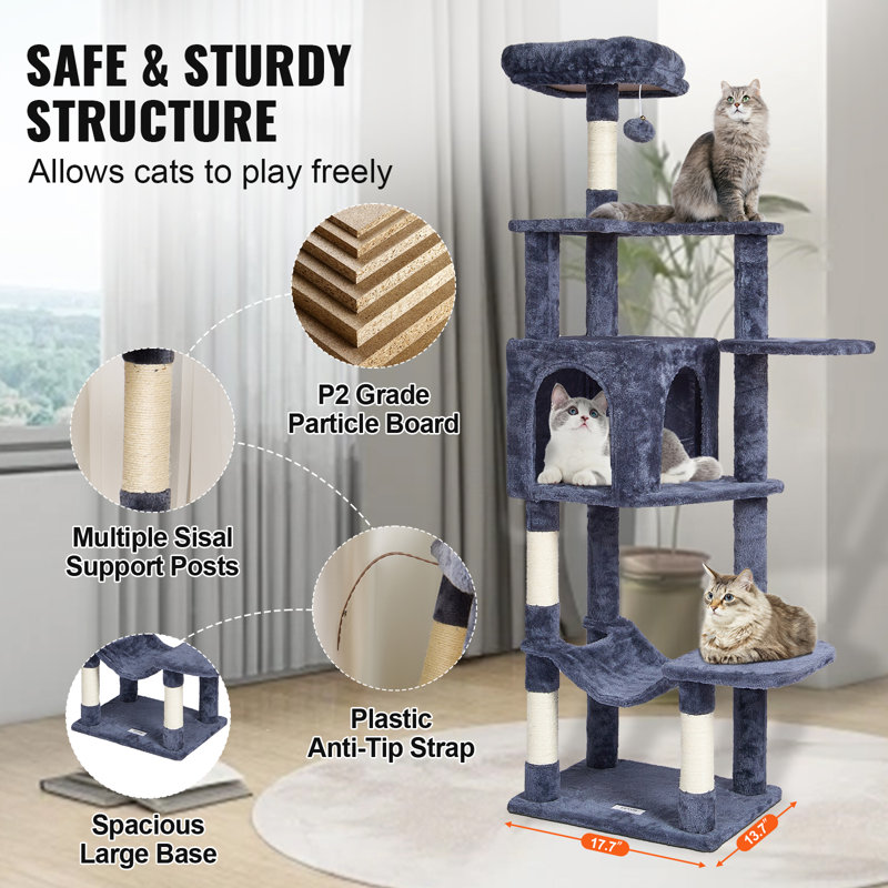 Dark Grey 60.6'' Sisal Cat Tree with Hammock and Condo