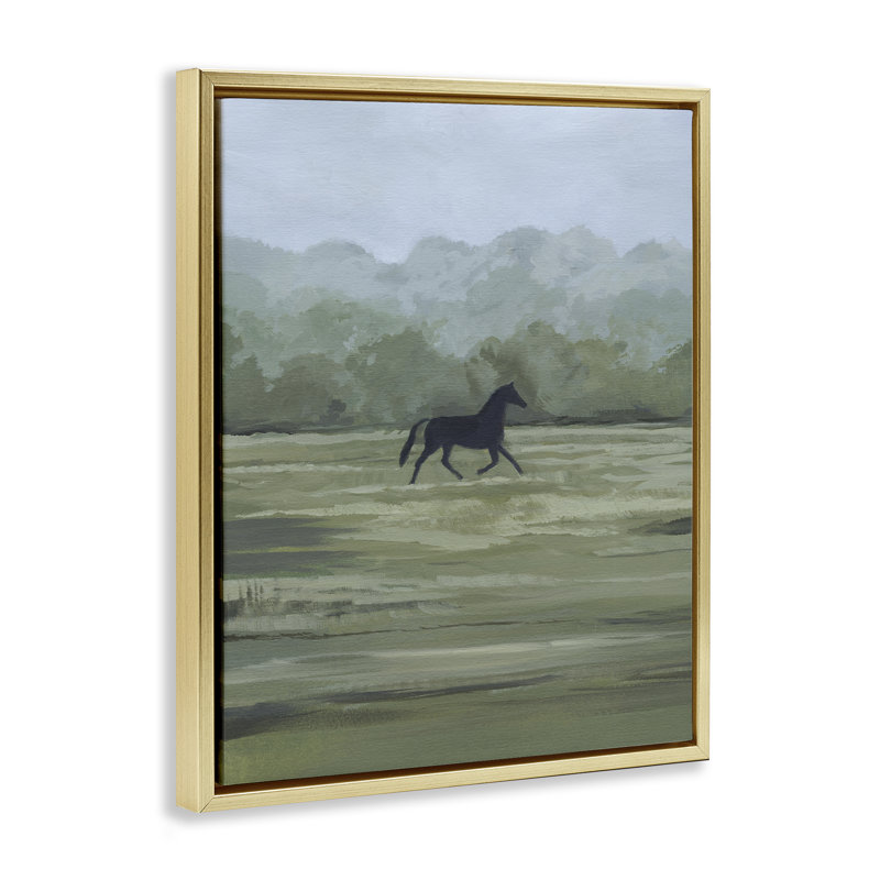 «Rider's Shadow Horse», art mural encadré par Floater, H 21 po x l 17 po, Cadre flottant métallique doré