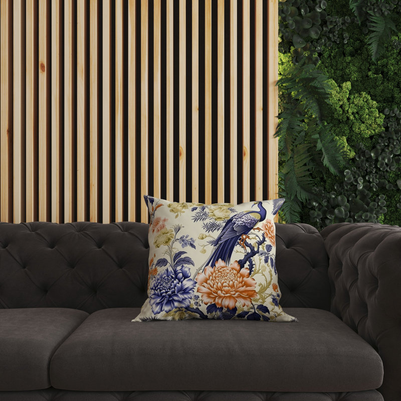 Coussin Peacock Panache, H 18 po x l 18 po, Bleu/orange