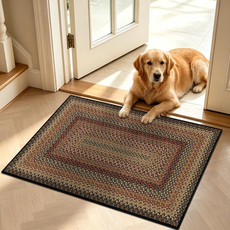 Tapis de couloir en jute, lavable à la machine et antidérapant, Black and Brown, Rectangle 2' x 3'