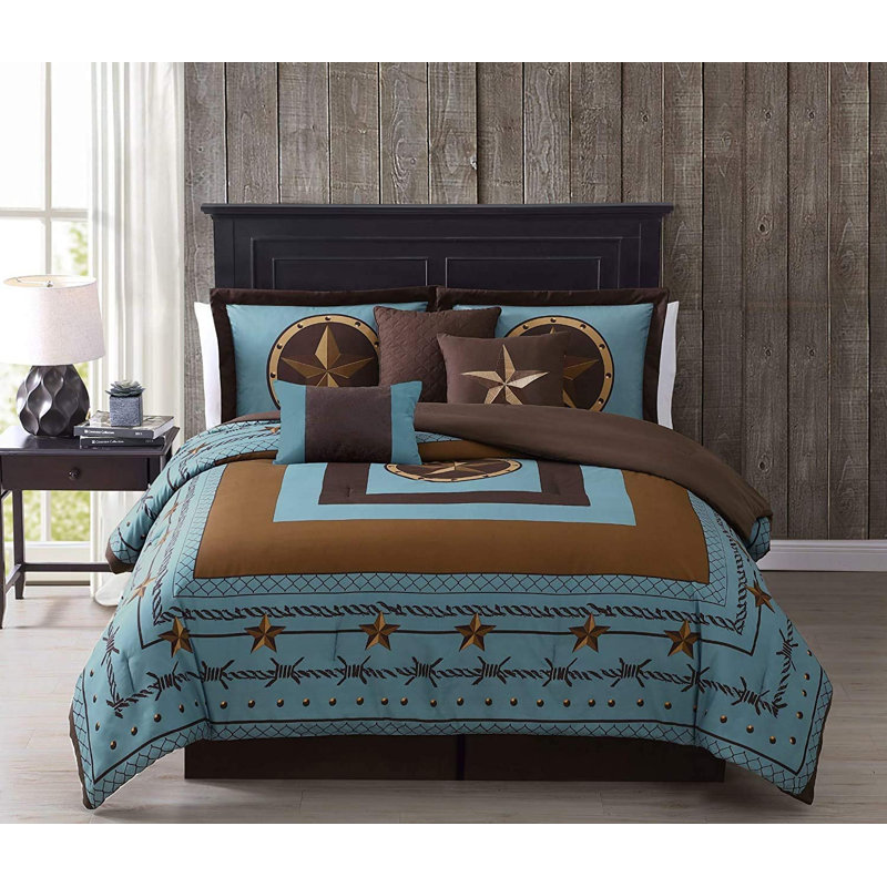 Tulsa 7-Piece Western Cowboy Texas Star Comforter Set, California King Comforter + 3 Throw Pillows