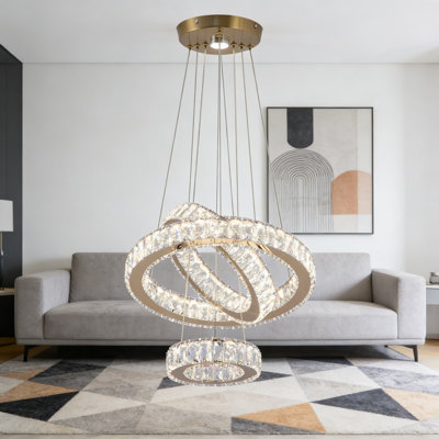 Lustre moderne à 3 anneaux à DEL avec éclairage à intensité variable et température de couleur réglable, télécommande et contrôle d'application pour la salle à manger, le salon ou la chambre à coucher