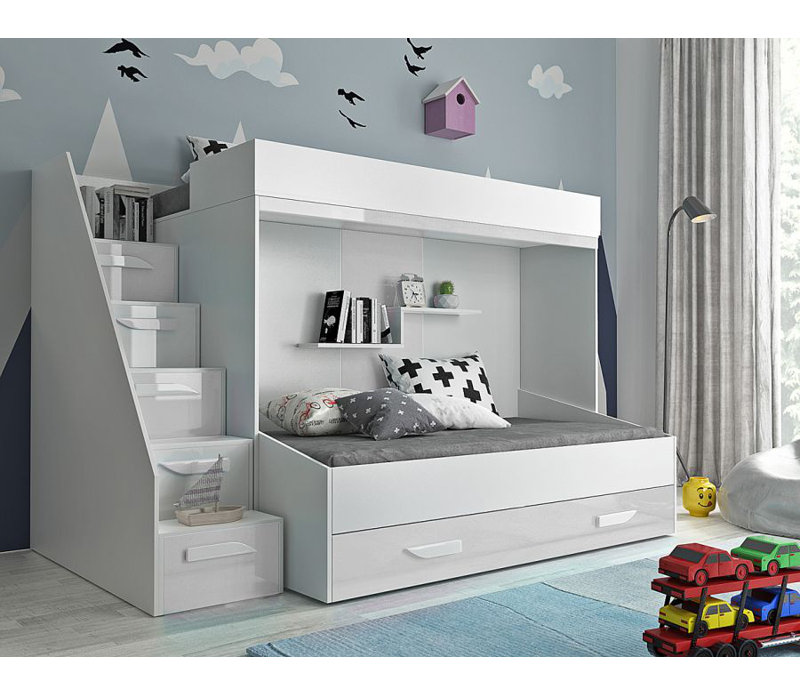 Bunk Bed with Storage Included, White, 135 x 247 cm