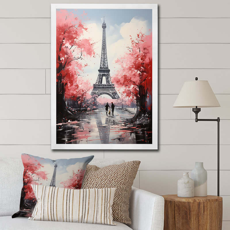 Tour Eiffel rose à Paris, Cadre flottant doré, H 32 po x l 16 po x P 1 po