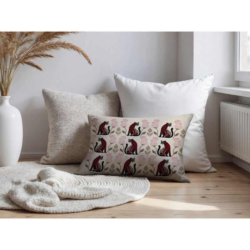 Coussin lombaire réversible intérieur / extérieur Hansa Leopard, Rectangle H 14 po x l 20 po, Rouge