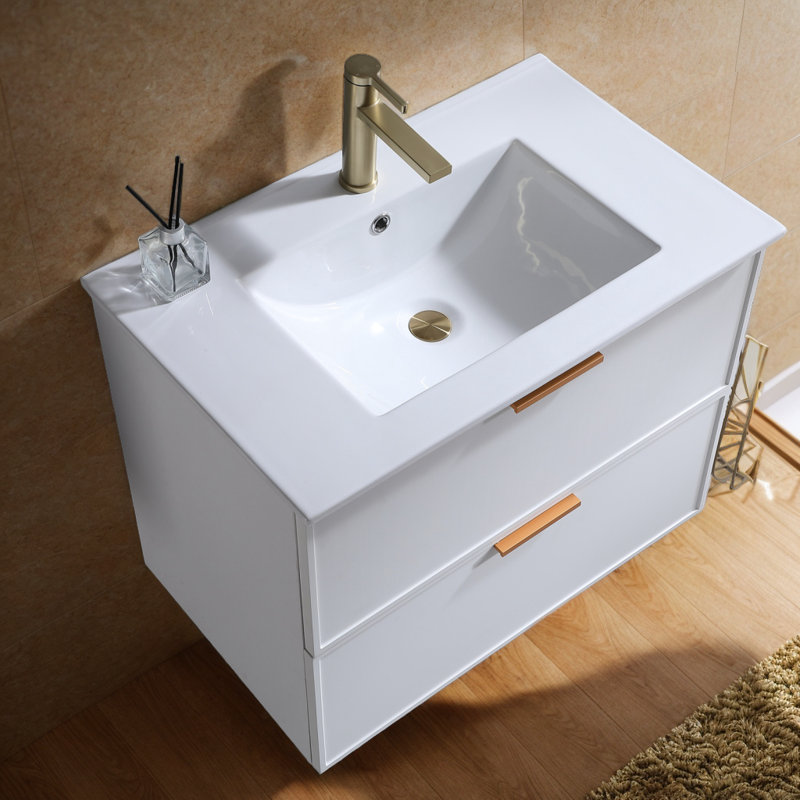 30" White Modern Wall-mounted 2-drawer Single Bathroom Vanity Set