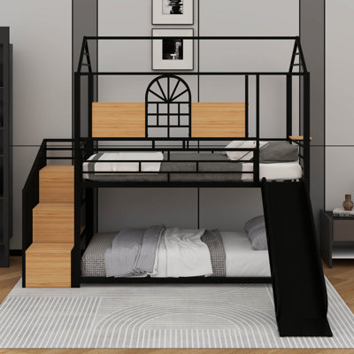 Exciting Twin-Over-Twin Metal Bunk Bed With Slide And Storage Steps