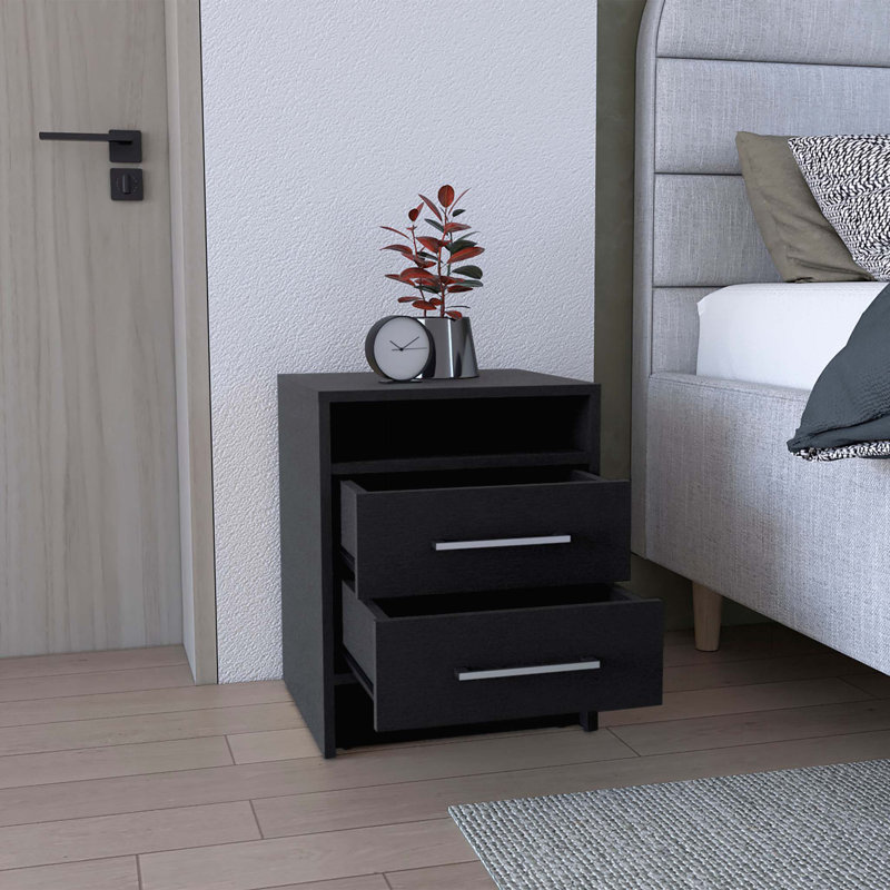 Greter 24" Two-Drawer Night Stand With open shelf, Black