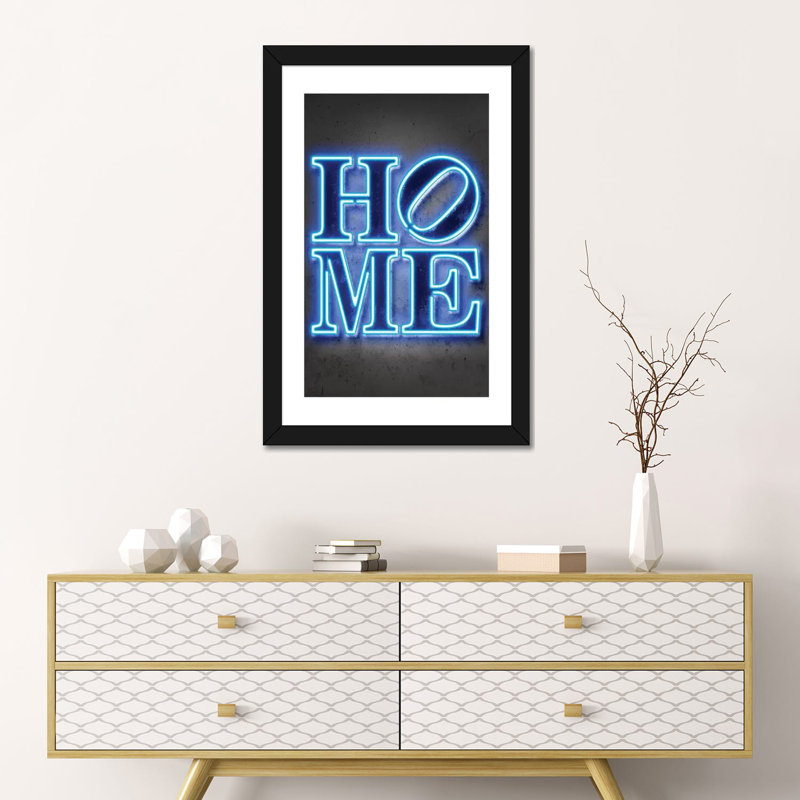 "Home" par Octavio Mielu-impression d’art textuel, H 24 po x l 16 po x P 1 po, Papier encadré noir, Blanc