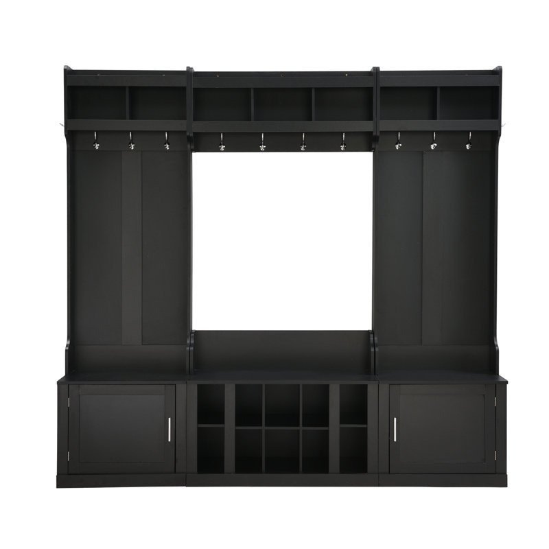 Arbre d'entrée large avec rangement et banc, banc d'entrée multifonctionnel 4-en-1 avec portemanteau et casiers à chaussures, mobilier pratique pour le couloir