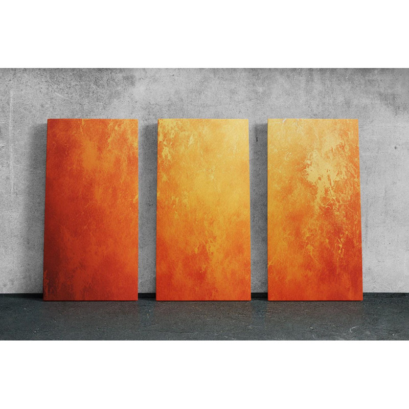 «Triptych», art mural sur toile - Triptych abstrait sur toile - Reproduction de dégradé texturé - Décoration murale minimaliste moderne - Ensemble de grandes suspensions au ton chaud
