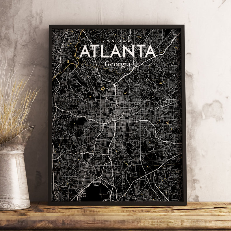 « atlanta city map », reproduction d’impression sur affiche en luxe, H 17 po x l 11 po x P 0,05 po