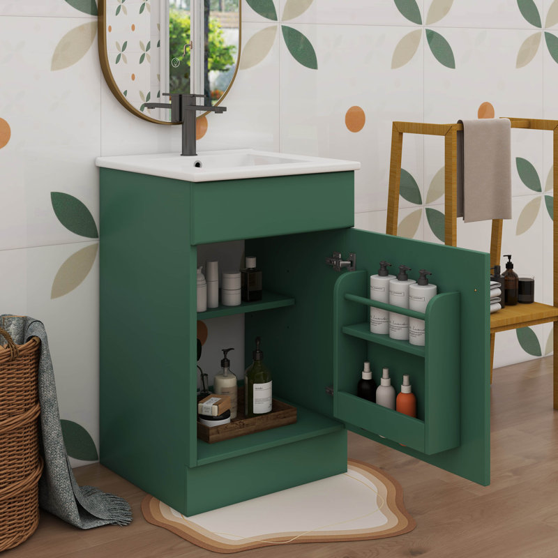 Meuble-lavabo chic de 20 pouces avec meuble-lavabo avec support de porte et tablette réglable, Vert