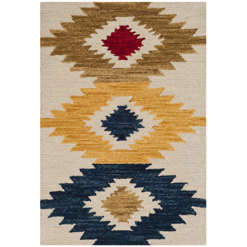 Tapis géométrique en laine touffeté fabriqué à la main Deyoung, Rectangle 2 pi x 3 pi