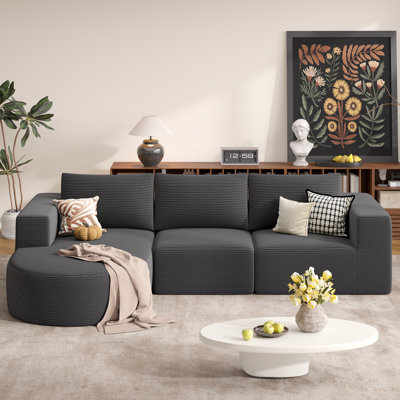 Corduroy Fabric Modular Sectional Sofa with L-Shape Chaise Cloud Sectional Upholstered Deep Seat Couches Sponge Compression Sofas by Latitude Run