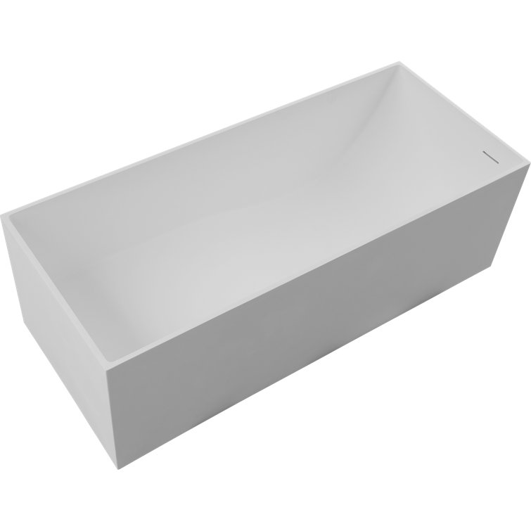 67" Freestanding Solid Surface Rectangular Bathtub, Stone Resin Freestanding Bath Tub With Overflow And Pop-Up Drain