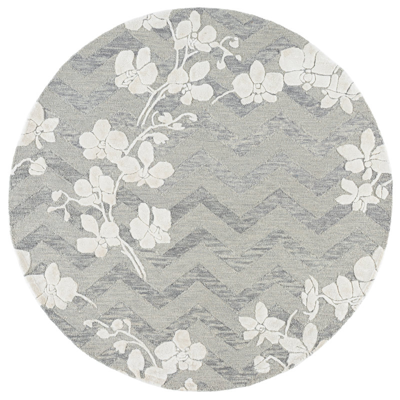 Glamour 609 Hand Tufted 65% Wool; 25% Viscose; 10% Cotton Floral Rug, Round 6'