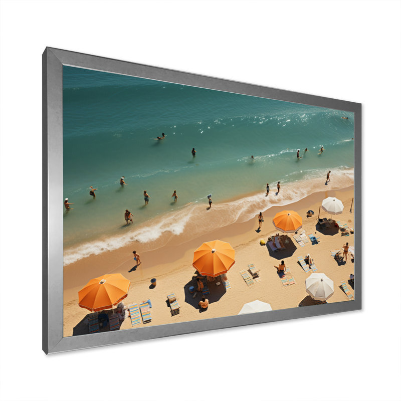Plage, parasol, vue aérienne, impression sur toile, H 12 po x l 20 po x P 1 po, Argent