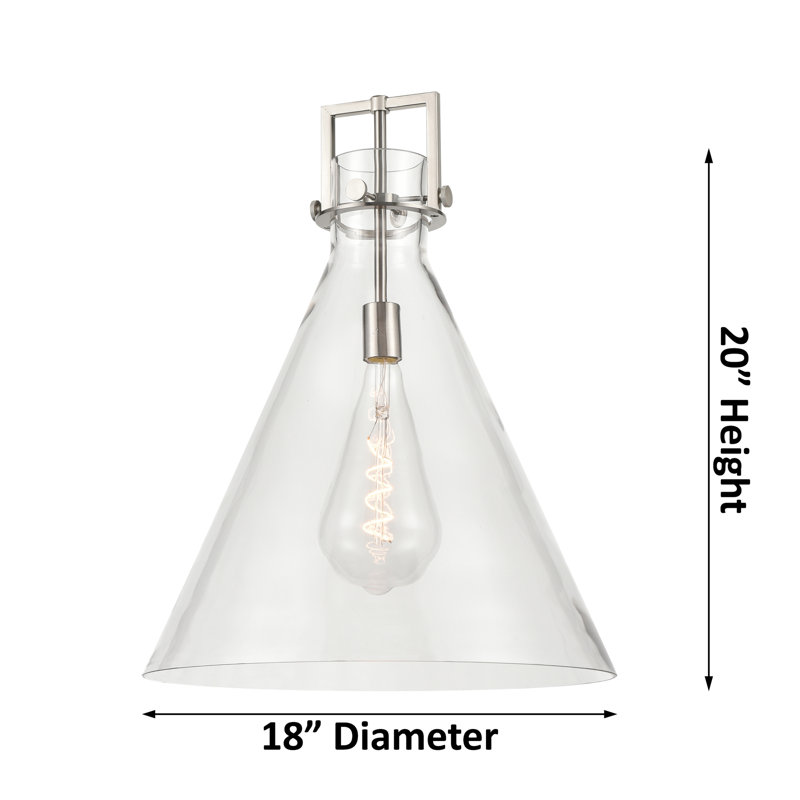 Newton 17'' Cone-Shaped Brushed Brass Cord Hung Pendant Light