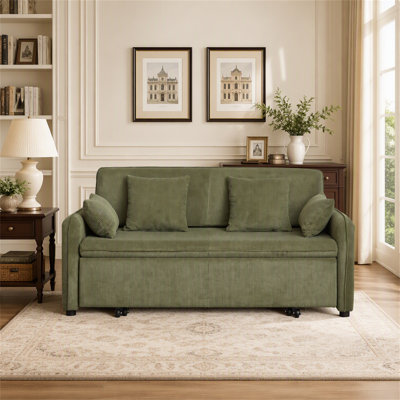 3-in-1 Convertible Sleeper Sofa with Pullout Bed and Side Storage