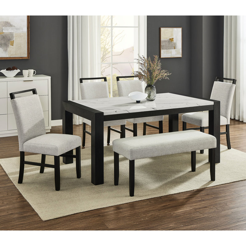 Banc rembourré gris de 42 po de style contemporain, pieds à finition noire pour une conception élégante de l'apparence de la salle à manger et une amélioration de la décoration du vestibule