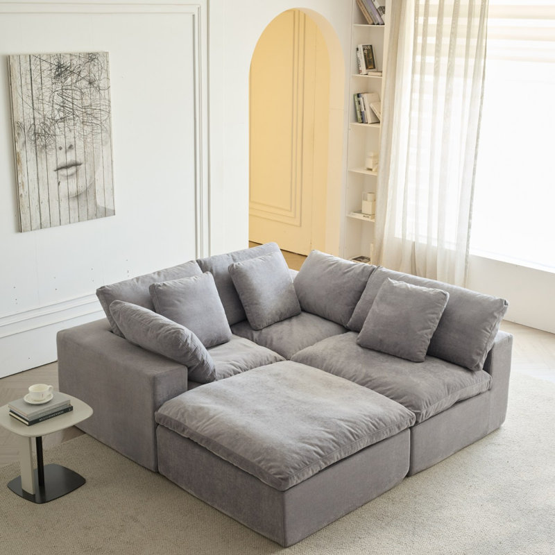 H-022-LEFT ARMREST-K3207-19 Compressed Compression Sofa, Gray