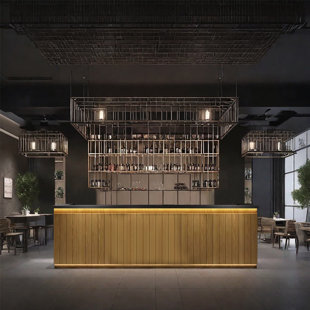 Rustic Style Bar Front Desk with Storage and Bar Counter
