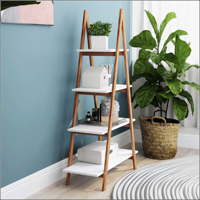 Solid Bamboo Wood Oxford "A" Frame Ladder Display Bookshelf