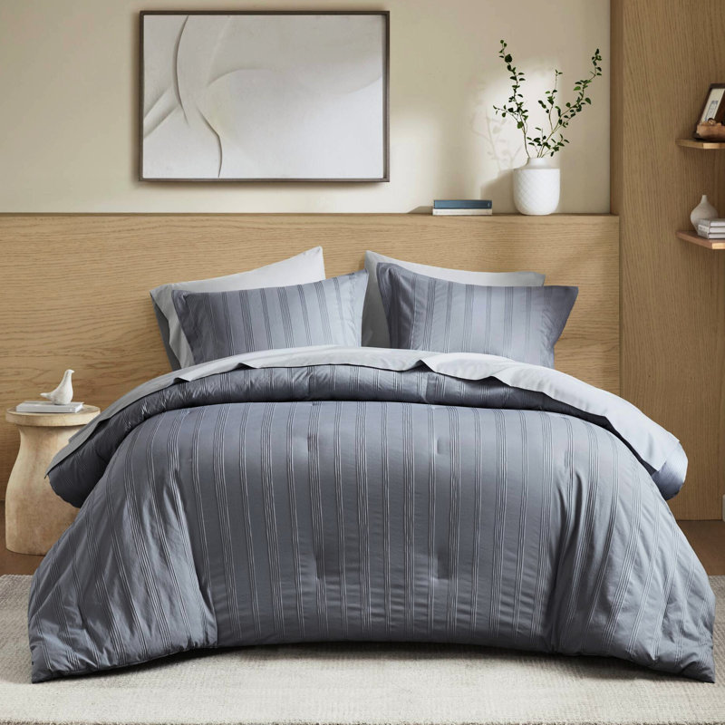 Collection de literie rayée tissée très grand: 7 pièces avec rembourrage respirant et microfibre - microfibre idéale pour les dortoirs d'étudiants 7 édredons, couleur gris doux, composants à séchage rapide