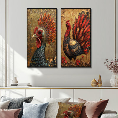 Ensemble de 2 reproductions d'art rouges et dorées «Red I»