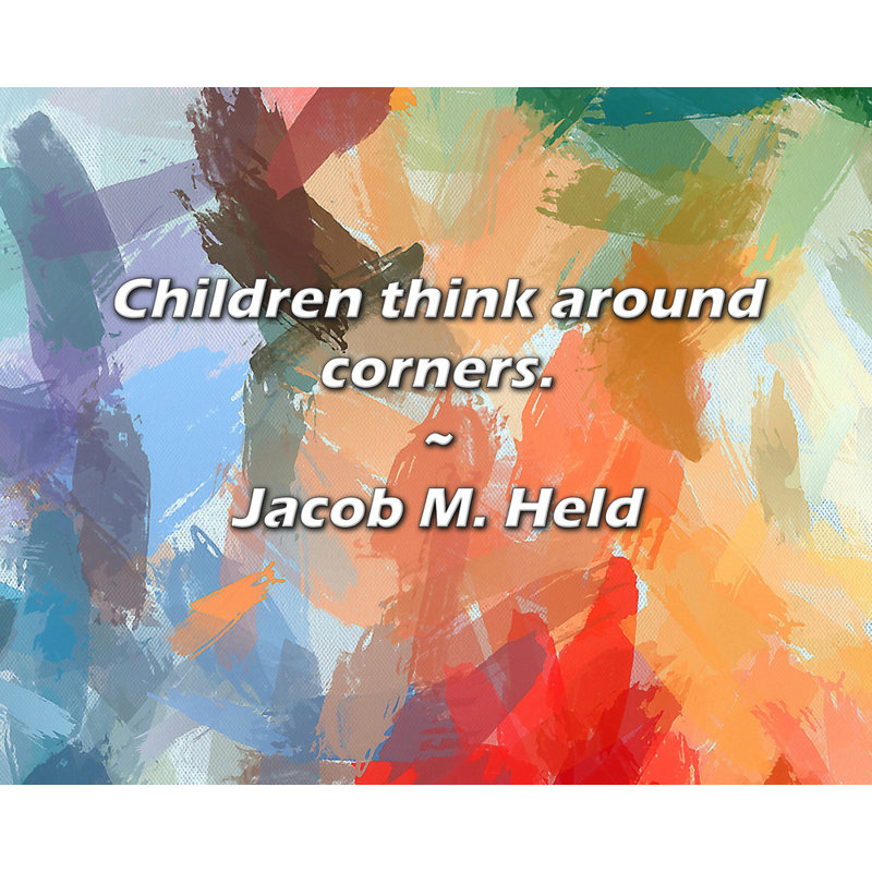 Citation artistique «Les enfants réfléchissent aux coins». Toile tendue par Jacob M. Held, H 40 po x l 28 po