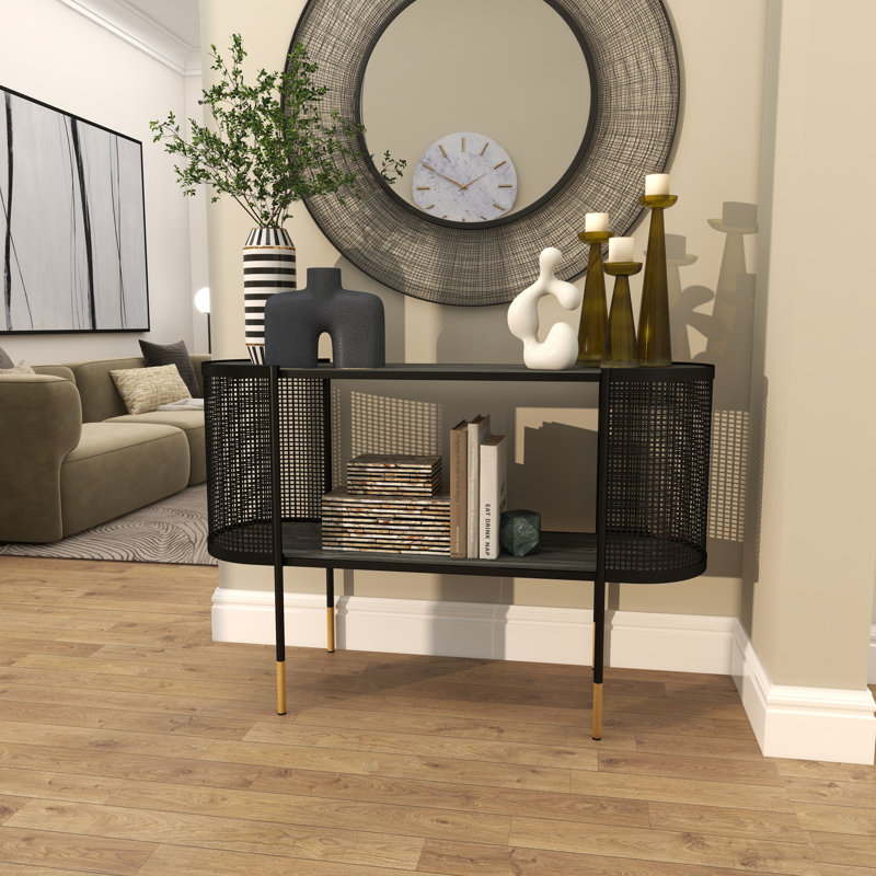 Sykesville Metal Mesh Side Panel 1 Shelf Console Table with Open Centre Storage