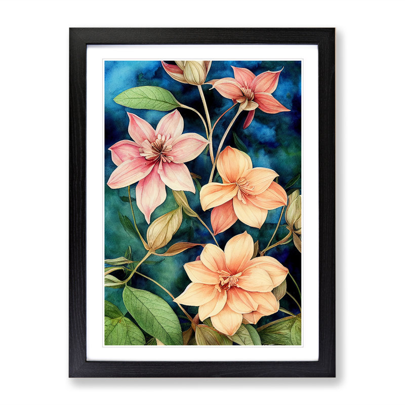 Stunning Watercolour Flowers No.1 - Single Picture Frame Painting, 64cm H x 46cm W x 2cm D, Black Framed